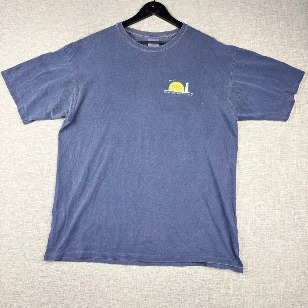 Comfort Colors Cape May NJ Lighthouse Graphic T-Shirt Blue Mens Large